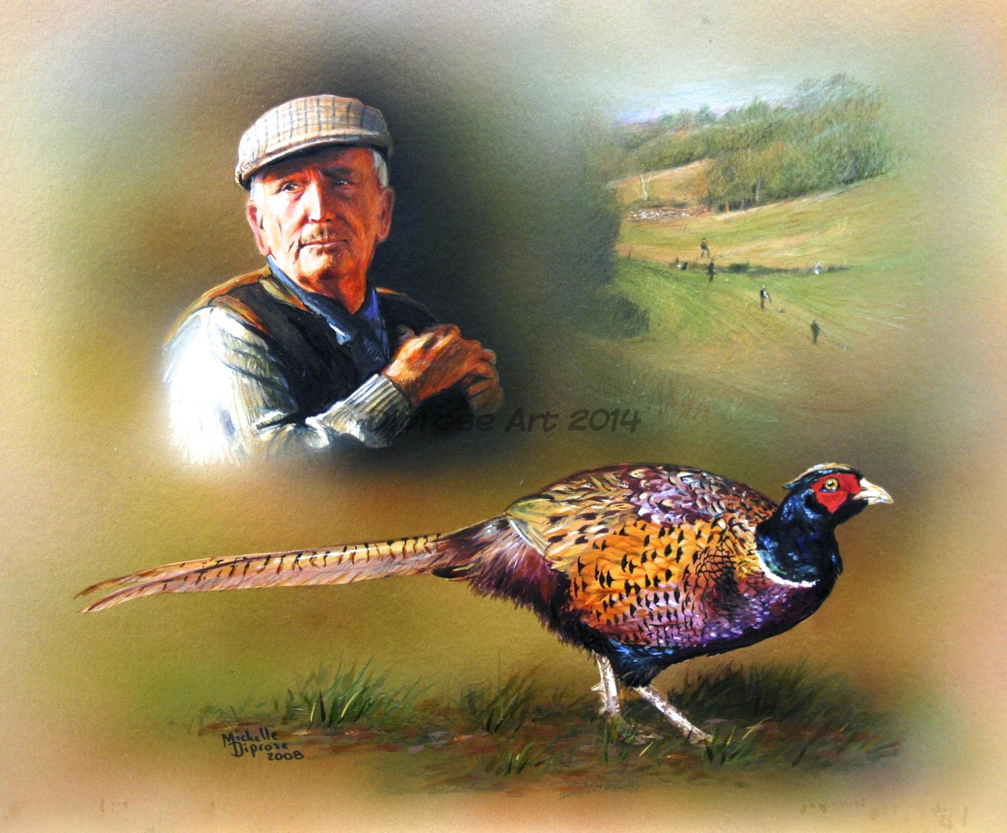 Acrylics on board - approx A3 - people portraits - Doug was game keeper at Tower Shoot and I was commissioned to do this portrait as his retirement present which was a real privilege.