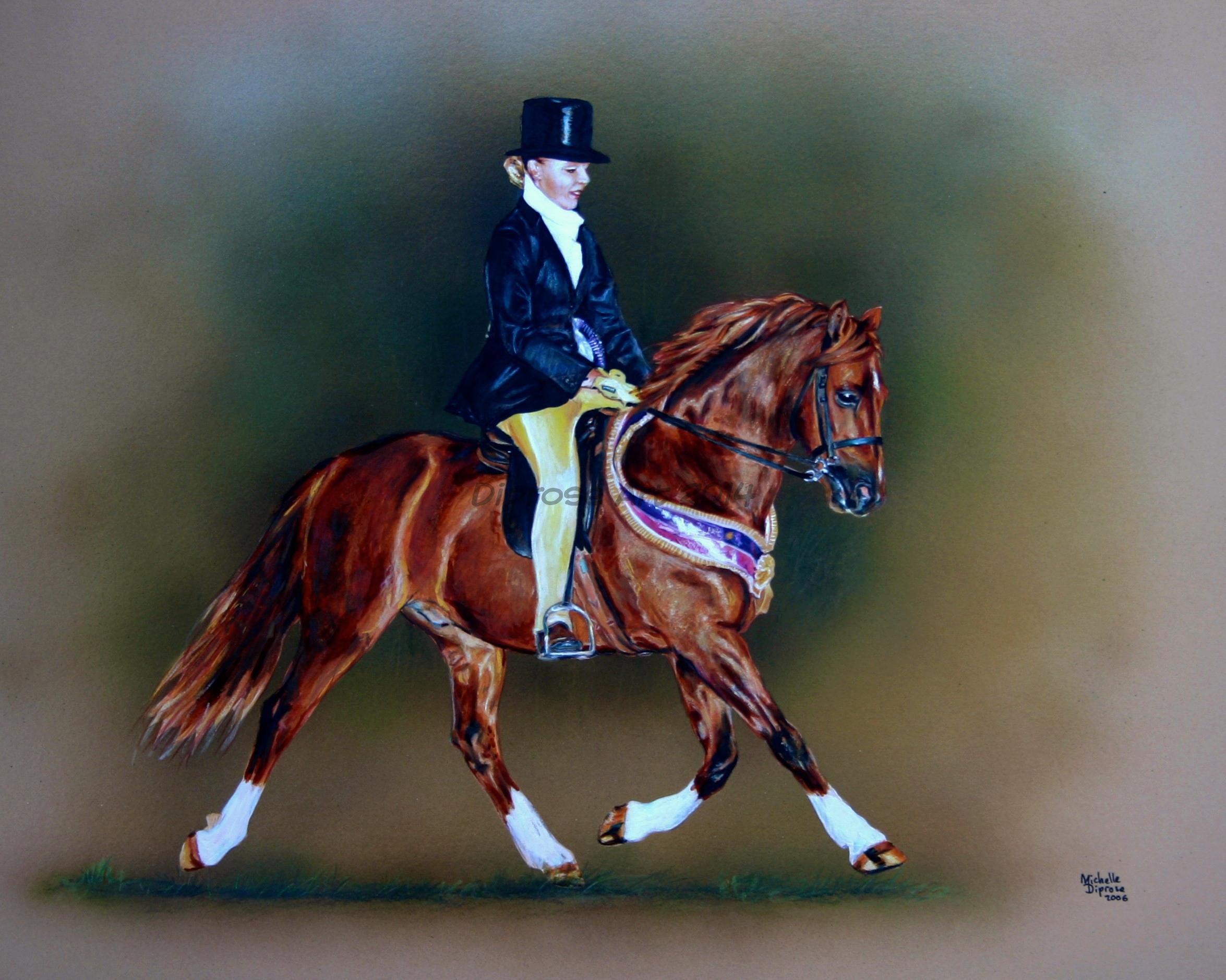 Acrylics on board - approx A3 - horse and rider portrait - what a smart couple - a painting can be a very special way to commemorate the highlight moment of such a wonderful partnership.