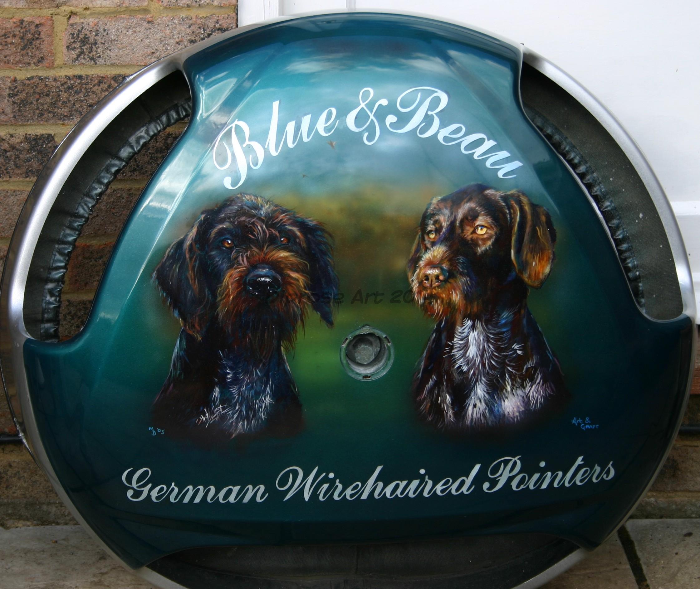 Automotive customisation - German Wire-haired Pointer wheel cover - This is much more personal for your car than a commercial cover - your actual dogs not just the breed!