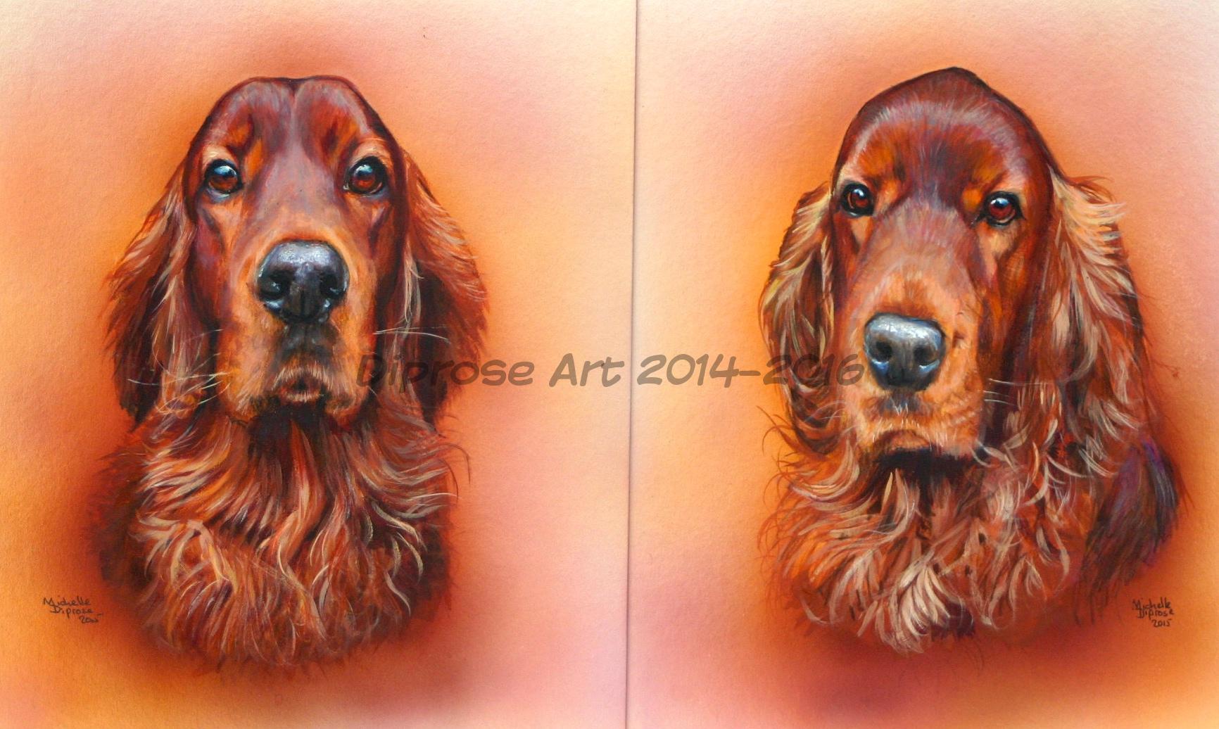 Acrylics on board - approx A4 x2 - pet dog portraits - This was a commission for a matched pair of paintings - these boys have great expressions and were a lovely colour to paint