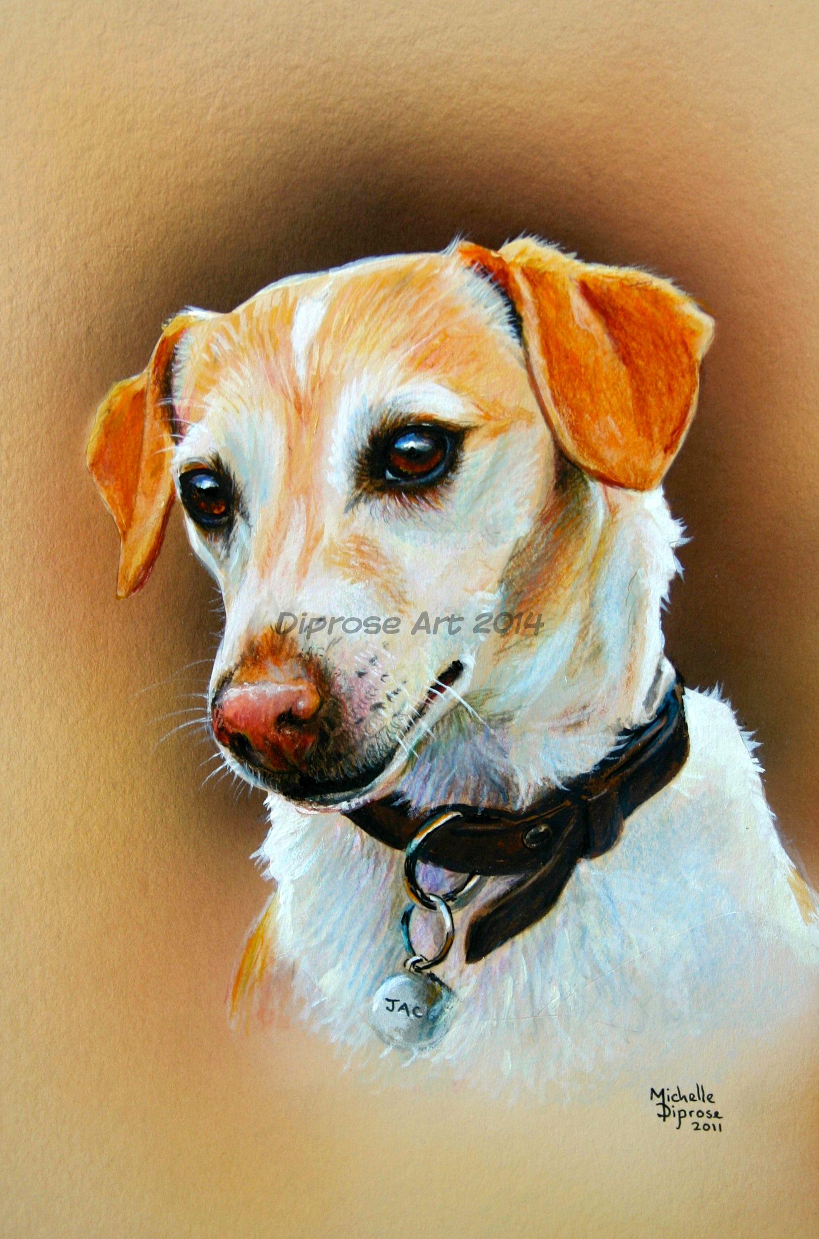 acrylics on board - approx A4 - Jack is a lovely golden Jack Russell terrier and his mum&#039;s special lad