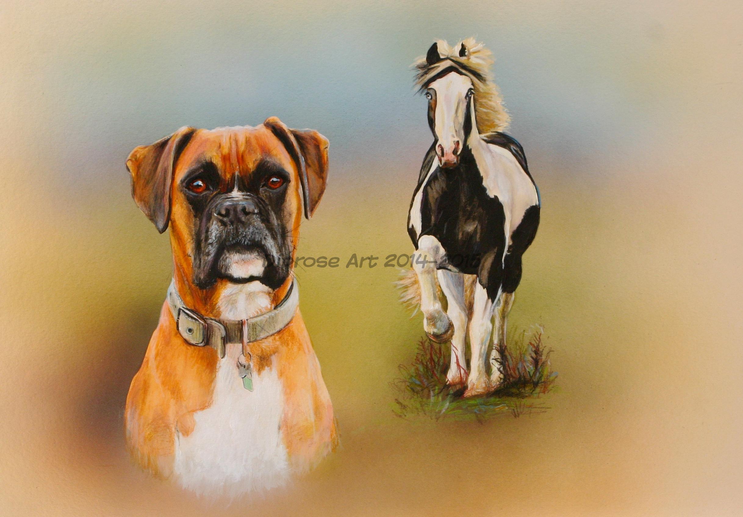 Boxer and Cob - acrylics on board - approx A3