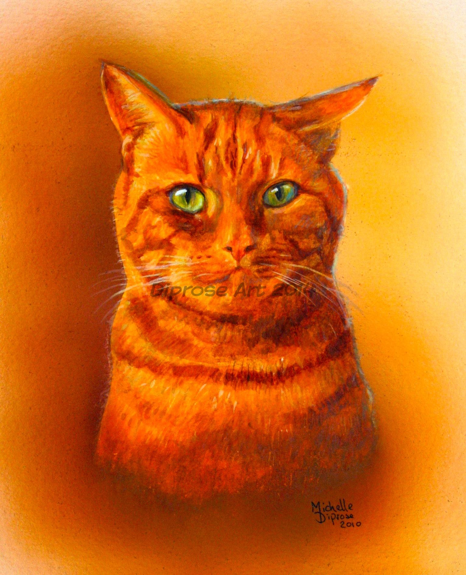 Acrylics on board - approx A4 - pet cat portrait - Tigger is a ginger tom.  Oh yes.  Atitude.  Love him!