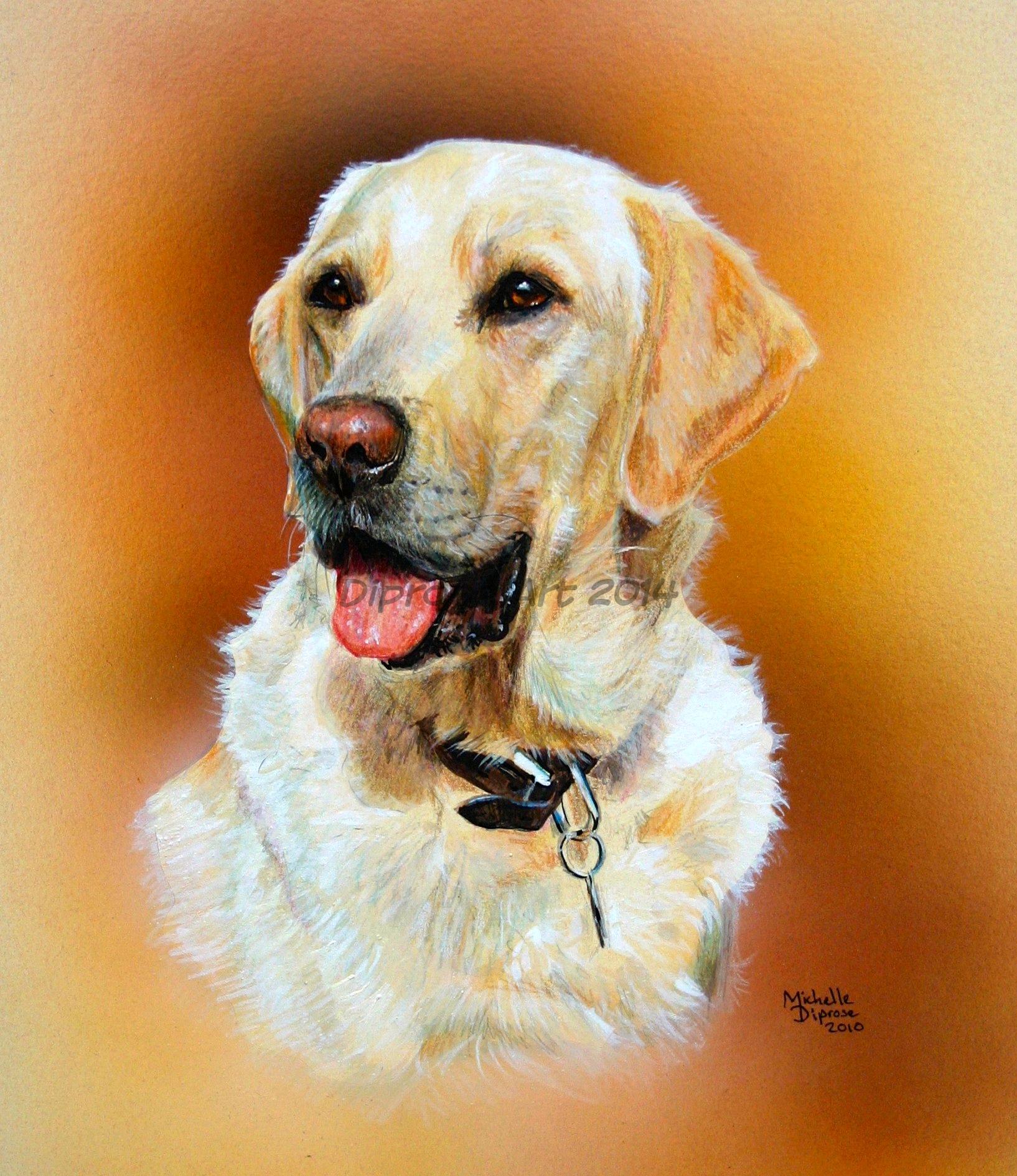 Acrylics on board - approx A4 - pet dog portrait - Winston is a happy go lucky retriever with a cheerful disposition.