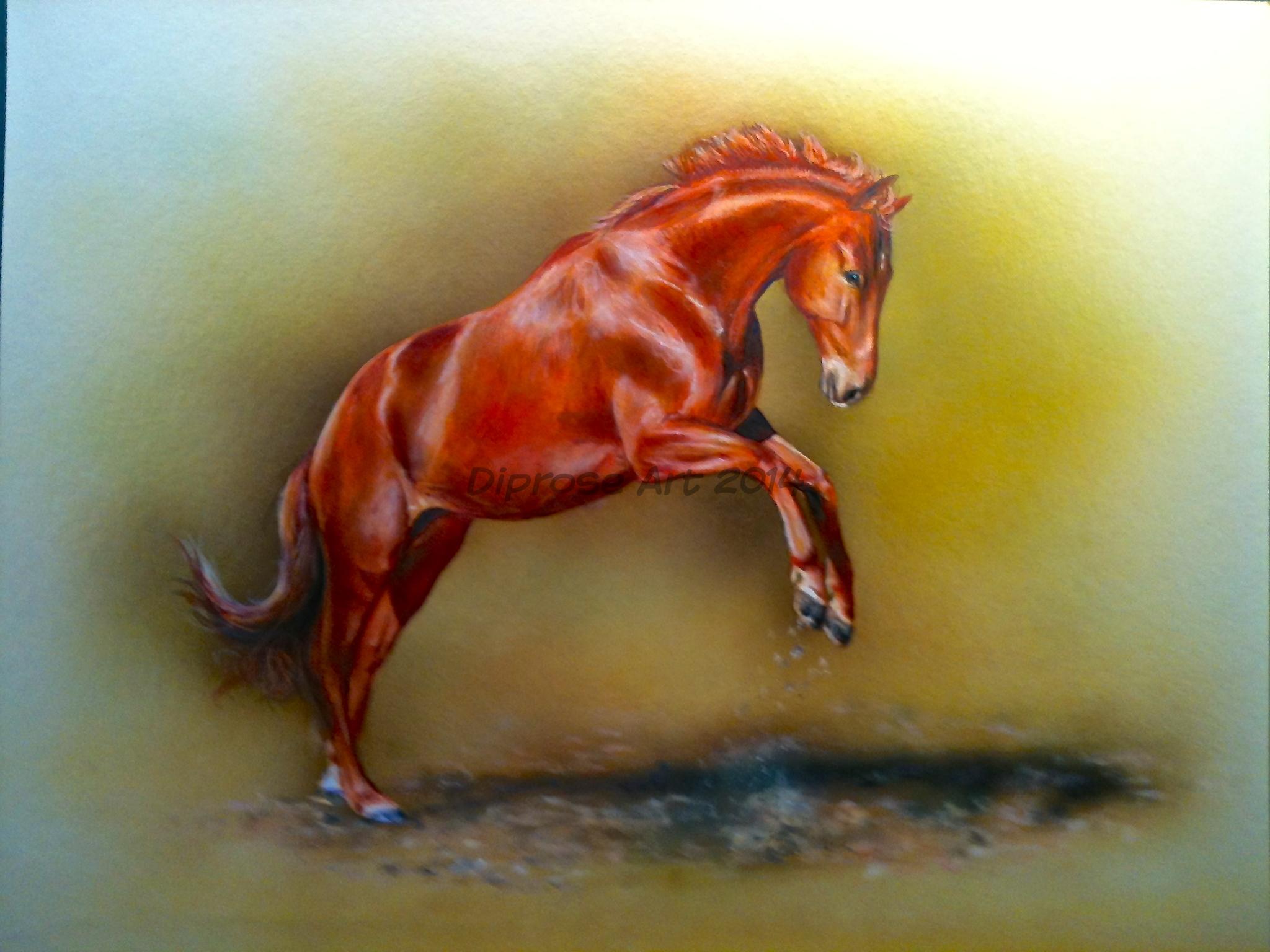 Acrylics on board - approx A3 - horse portrait - Indi is a talented and very athletic chestnut gelding.  When we free schooled him for his photos he put on a very lively performance and thoroughly enjoyed himself.
