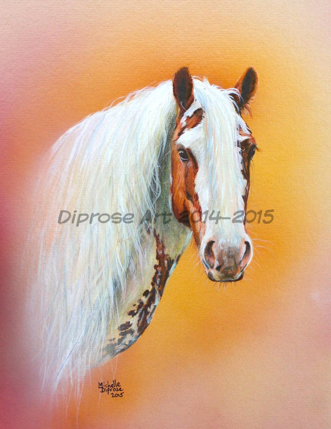 Acrylics on board - approx A4 - horse portrait - Paddy is a driving cob with the most amazing mane - I loved painting him