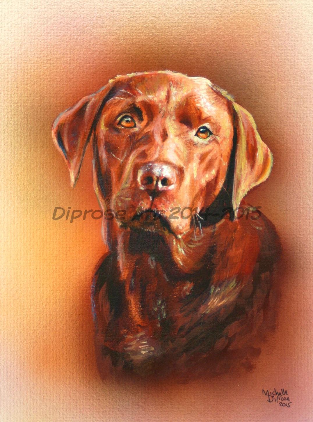 Acrylics on board - approx A4 - pet dog portrait - I love chocolate! and it&#039;s great to paint too . . . lovely shades and hues