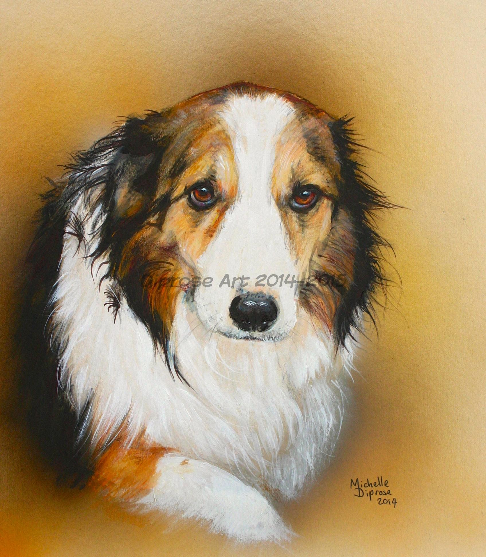 Acrylics on board - approx A4 - pet dog portrait - Lennie